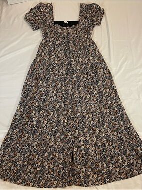 American Eagle Outfitters Black Floral Maxi with Puff Sleeves